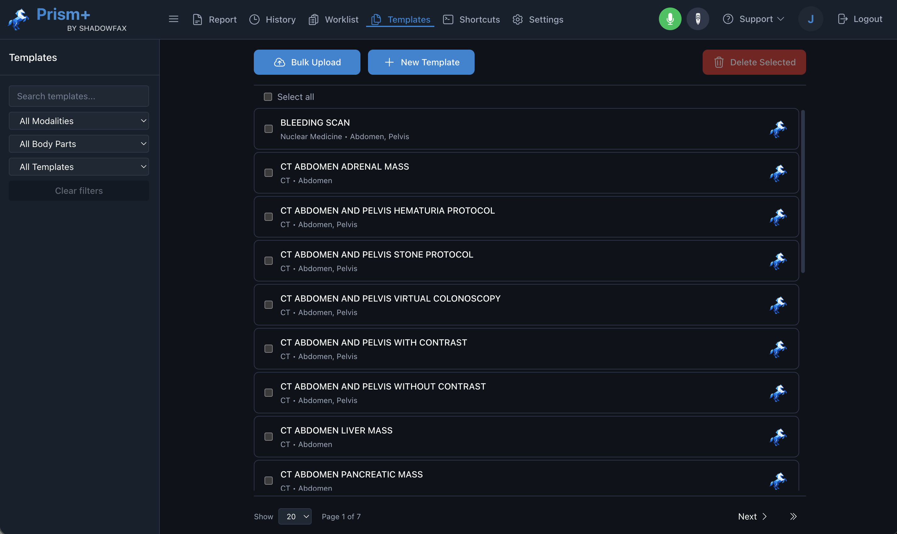 Prism templates interface